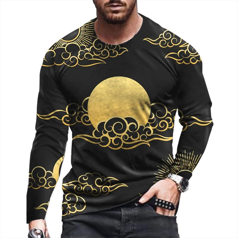 Spring and Autumn Men's Oversized Long Sleeve T-shirt Men's Loose T-shirt 3D Printed Round Neck