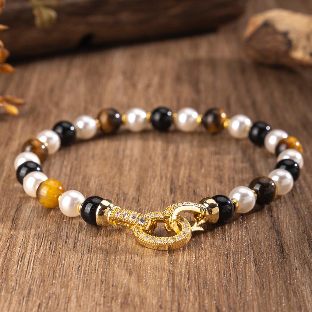 Natural stone pearl necklace, pearl tiger eye bracelet, high-end jewelry, necklace bracelet set