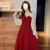 Элегантное красное платье во французском стиле для женщин – весна/осень 2025 г., свадебная помолвка и повседневная одежда