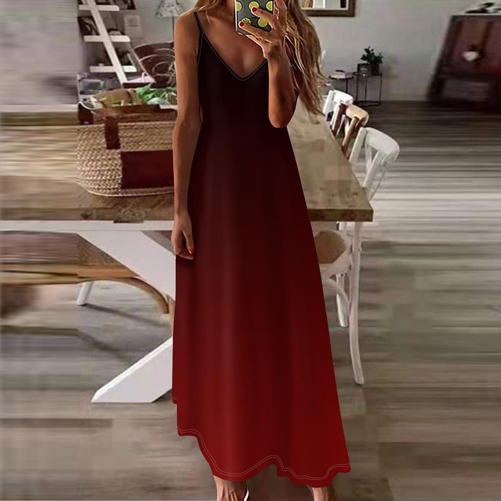 Женское летнее повседневное модное длинное платье без рукавов с v-образным вырезом и градиентным принтом, повседневные платья