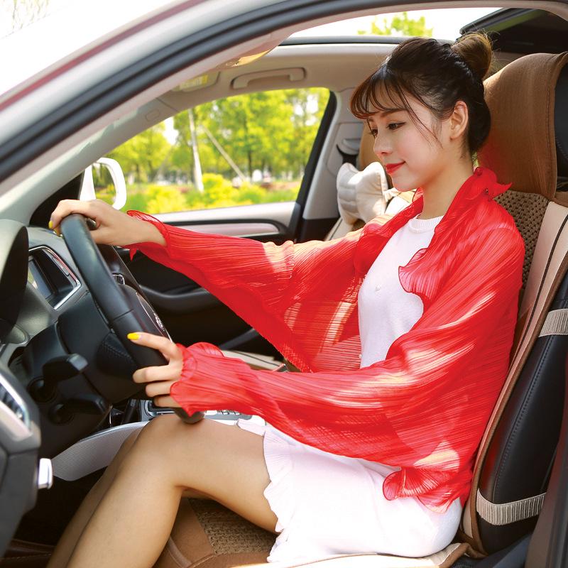 Плиссированная шифоновая шаль с оборками и рукавами для женщин - Летний шарф для велоспорта и вождения