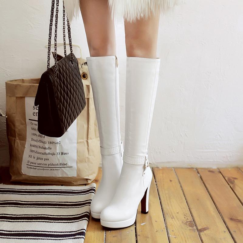 Женские ботильоны на высоком каблуке осень и зима новые водонепроницаемые на платформе на толстом каблуке больших размеров универсальные ботильоны средней высоты