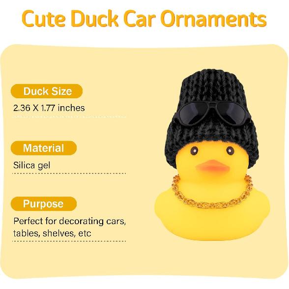 wonuu Rubber Duck Car Ornaments Yellow Duck Car Dashboard Decorations with Propeller Helmet for Christmas Decor and Home Decorations for Adults