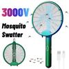 Fly Swatter Electric Racket Rechargeable Bug Zapper Racket Portable Foldable 2-in-1 Mosquito Killer Trap for Home Bedroom Patio