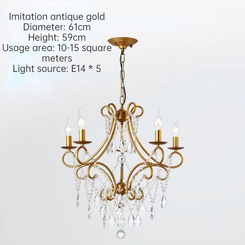 Гостиная, спальня, хрустальная ретро-золотая креативная люстра для столовой, современный и минималистичный свет