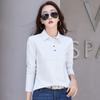 Women's Spring and Autumn Standing Collar Long Sleeve Shirt Solid Color Big Size Cotton T-Shirt Casual Long Sleeve