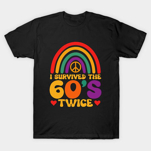 Men Black Print T-shirt I Survived The Sixties 60S Twice Funny No-Cut Heat Transfer Print Cotton Tshirt