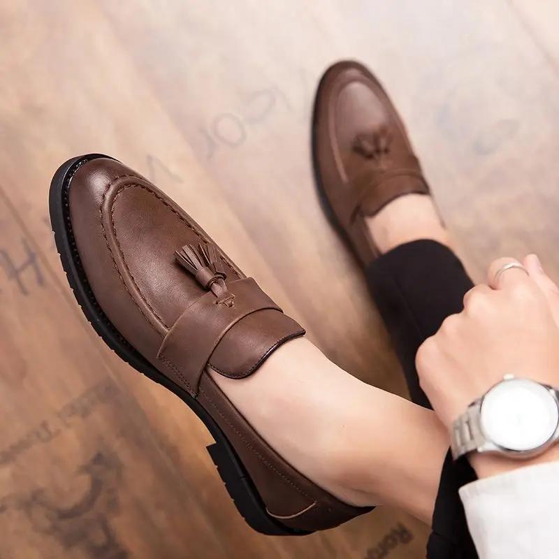 Мода 2024 года, мужская повседневная обувь с острым носком, классическая, оригинальная, легальная, новая, в социальных удобных мужских кожаных туфлях