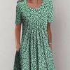 Весна и Лето Цветочный Принт Круглый Вырез Карман Женская Мода Повседневный Круглый Вырез Трендовый Принт Средней и Длинной Длины Платье