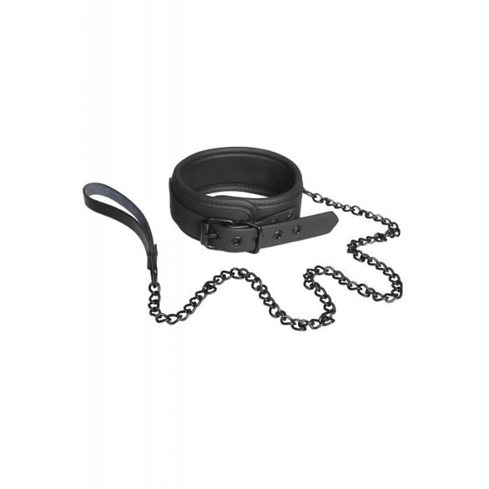 Collier et Laisse - BLAZE - Luxuty Fetish - Simili Cuir Noir - Réglable - Finition de Qualité
