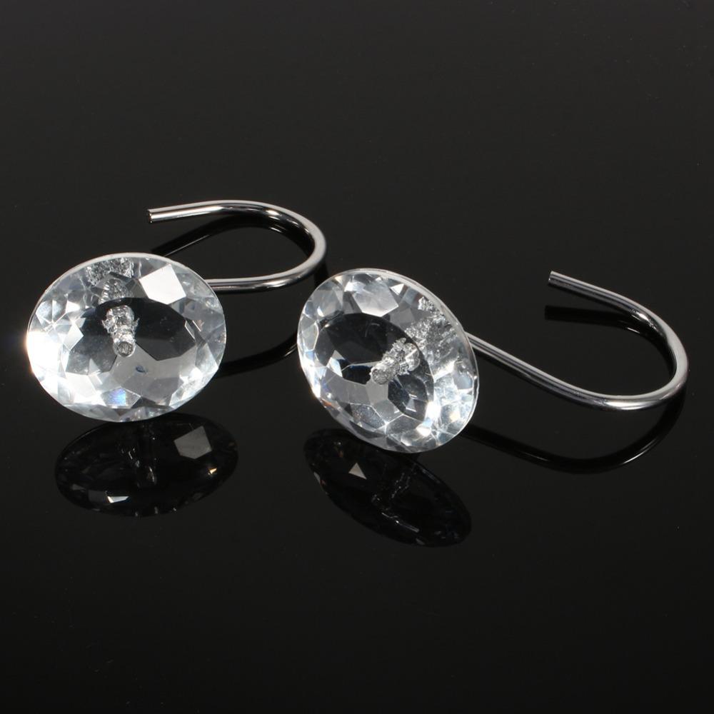 12pcs Acrylic Stainless Steel Crystal Shower Hook Transparent Rolling Curtain Hook Home Decor
