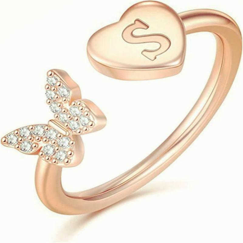 Цвет желтого золота 26 английских букв Love Heart CZ циркон открывающиеся кольца в стиле бабочки регулируемые кольца ювелирные изделия