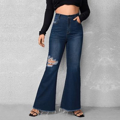 Женские однотонные повседневные универсальные джинсы миди с плиссировкой и легким клешем