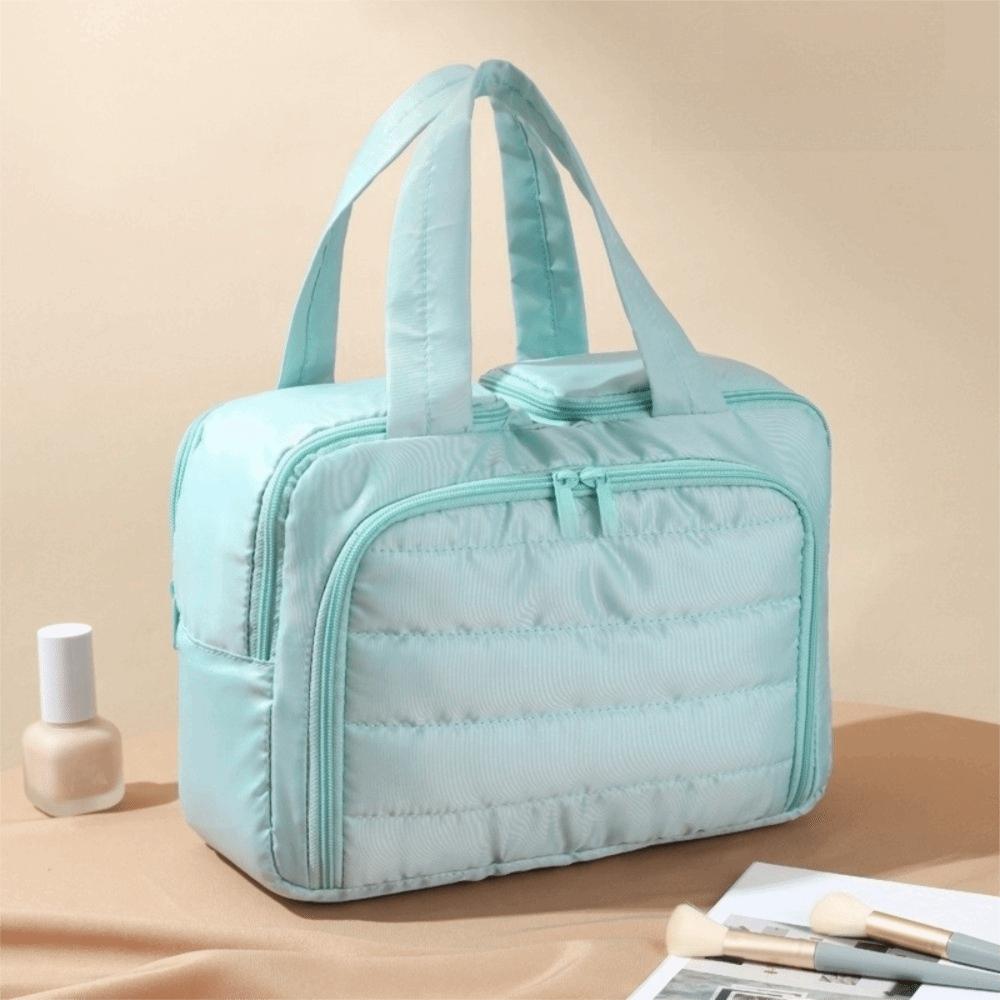 Solid Color Handheld Cosmetic Bag Nylon Make Up Pouch Bag Wash Bag Portable Toiletry Bag  Storage