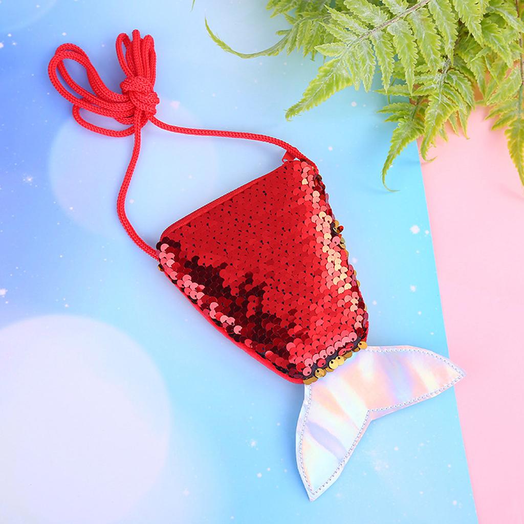 Children Sequins Purses Handbags Zipper Wallets Cute Pouch Fish Tail Packet