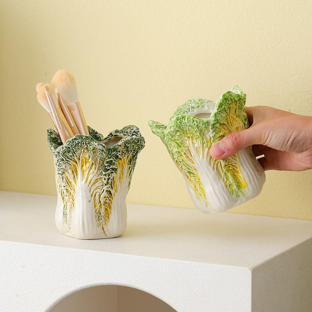 Creative Ceramic Cabbage Pen Holder Simulation Vegetable Eyebrow Pencil Stand Lipstick