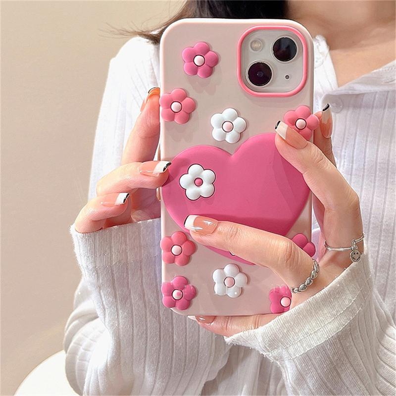 Ins Корея милый 3d цветок розовый любовь сердце силиконовый чехол для телефона для Iphone 13 12 11 Pro Max прекрасный цветочный защитный мягкий чехол