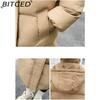 BITCED Long Down Jacket with Quilted Cotton Lining - Women's Loose-Fit Winter Coat - Thickened Cotton-Padded Outerwear