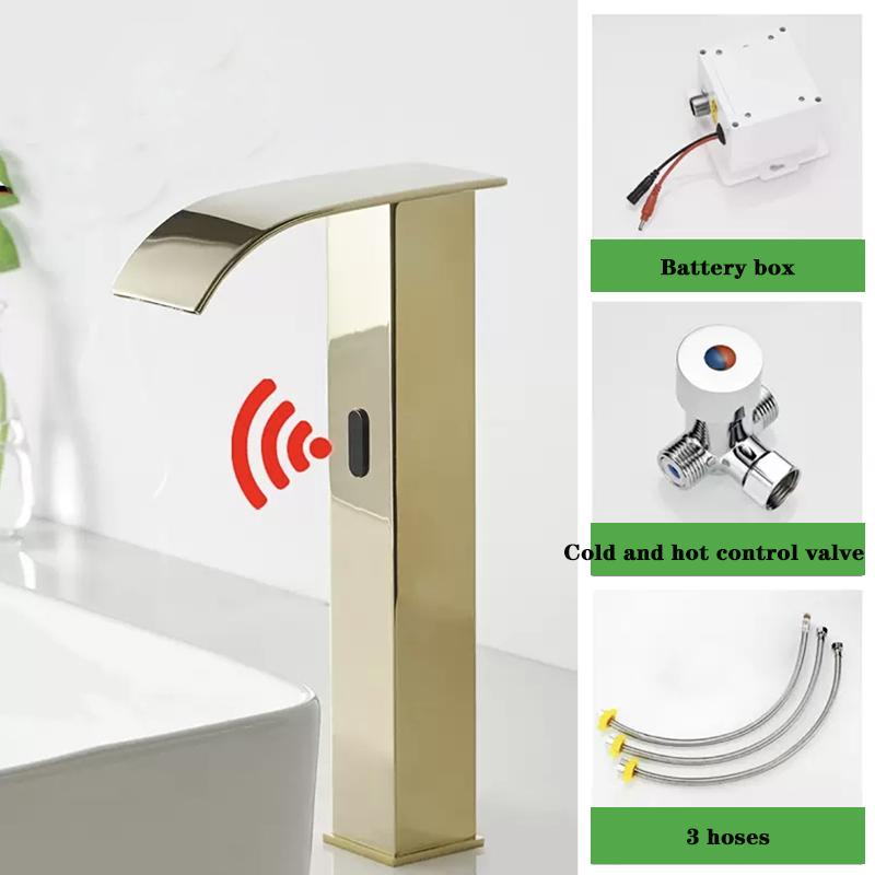 Роскошный матовый черный сенсорный смеситель для ванной холодной и горячей воды, монтируемый на раковину, короткий и высокий