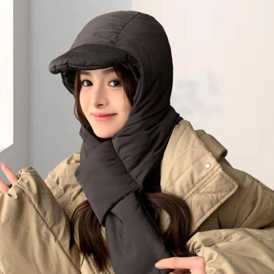Женская зимняя интегрированная шапка и шарф толстые теплые с подкладкой ветрозащитный высокоэластичный полный