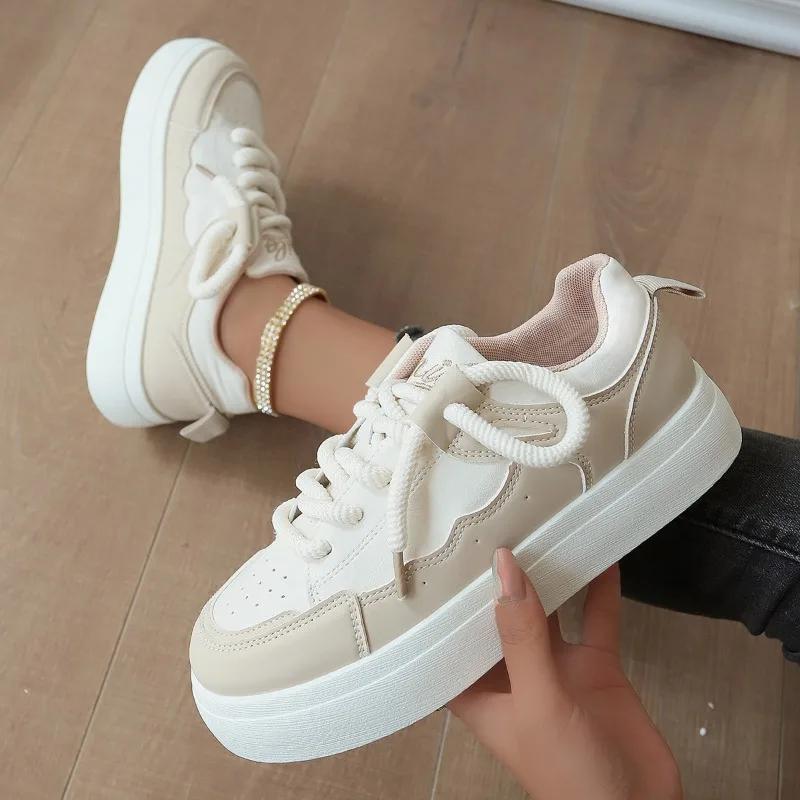 2024 Новые спортивные туфли женские дышащие толстые подошвы на шнуровке спортивная обувь парусиновые туфли для бега теннис вулканизированные Zapatos De Mujer