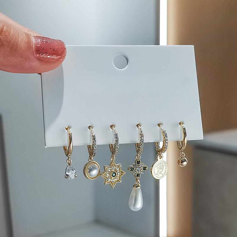 ANENJERY 6 шт./компл. серьги-кольца в форме капли с жемчужной звездой для женщин, классические дворцовые украшения, оптовая продажа