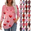 Women's Fashion Round Neck Pleated Front Valentine's Day Printed Three-quarter Sleeve Top