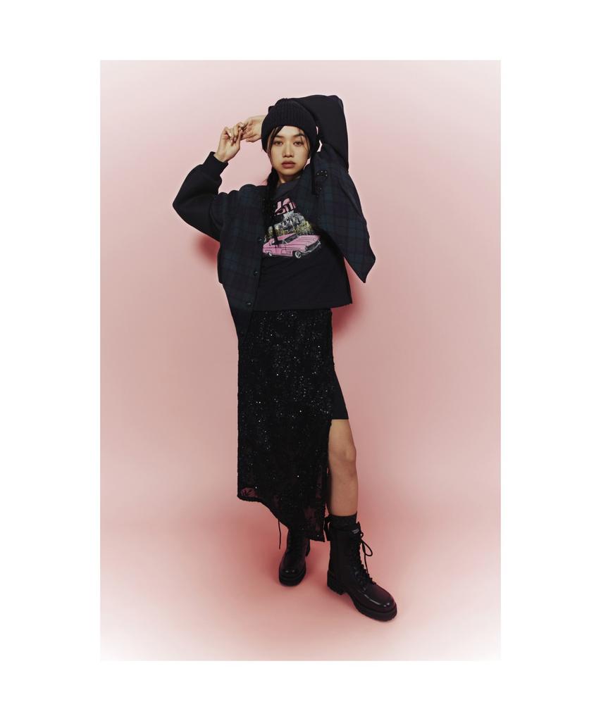 LUCKY CHOUETTE [Holiday Edition] Spangle Long Banded Waist Skirt (Under Skirt Set) (Black) Lfkas25040Bkx