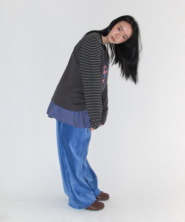 RONRON Layered Skirt Training Pants Blue Check