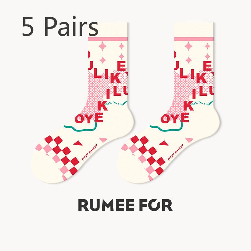 5 пар женских весенних и летних носков Sweat Tide Love In The Tube Cotton Socks