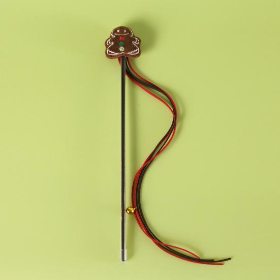 Christmas Cat Teaser Wand Interactive Toy Cartoon Apples Christmas Tree Star Gingerbread Man Plush Rod for Cats Safe Material Pet Supplies