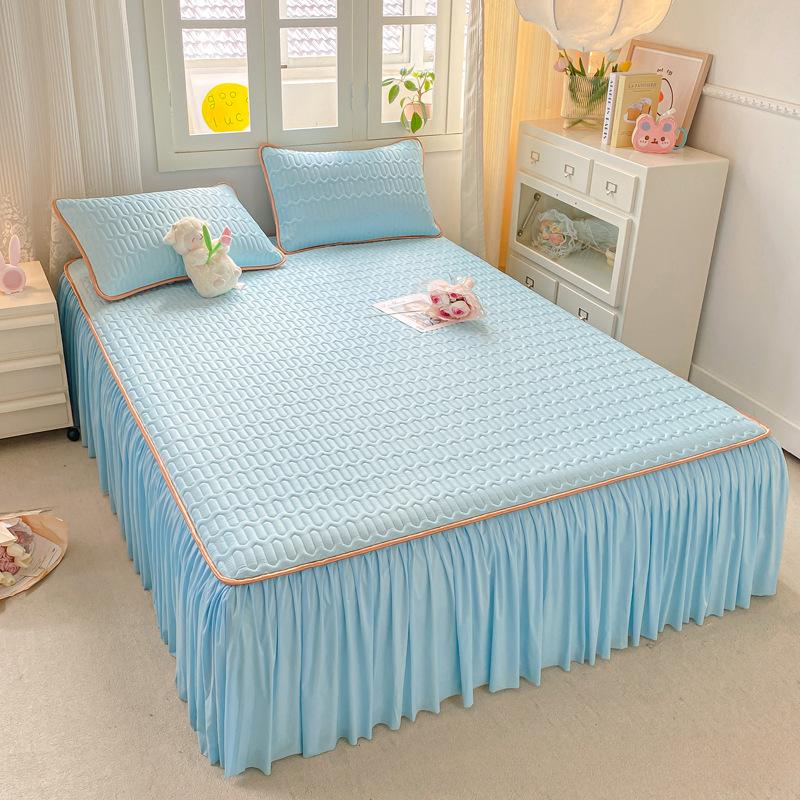 Новый свежий однотонный кружевной крутой латексный летний коврик-юбка-кровать, комплект из трех предметов