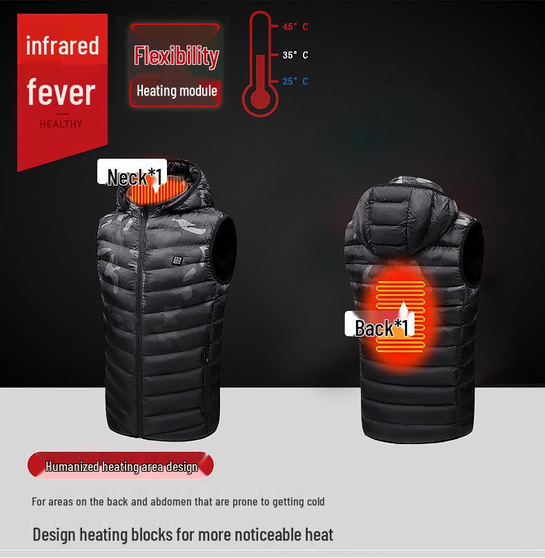 Мужской зимний жилет с капюшоном с подогревом - Электрический, Теплый, Хлопковый, Плюс Вельвет