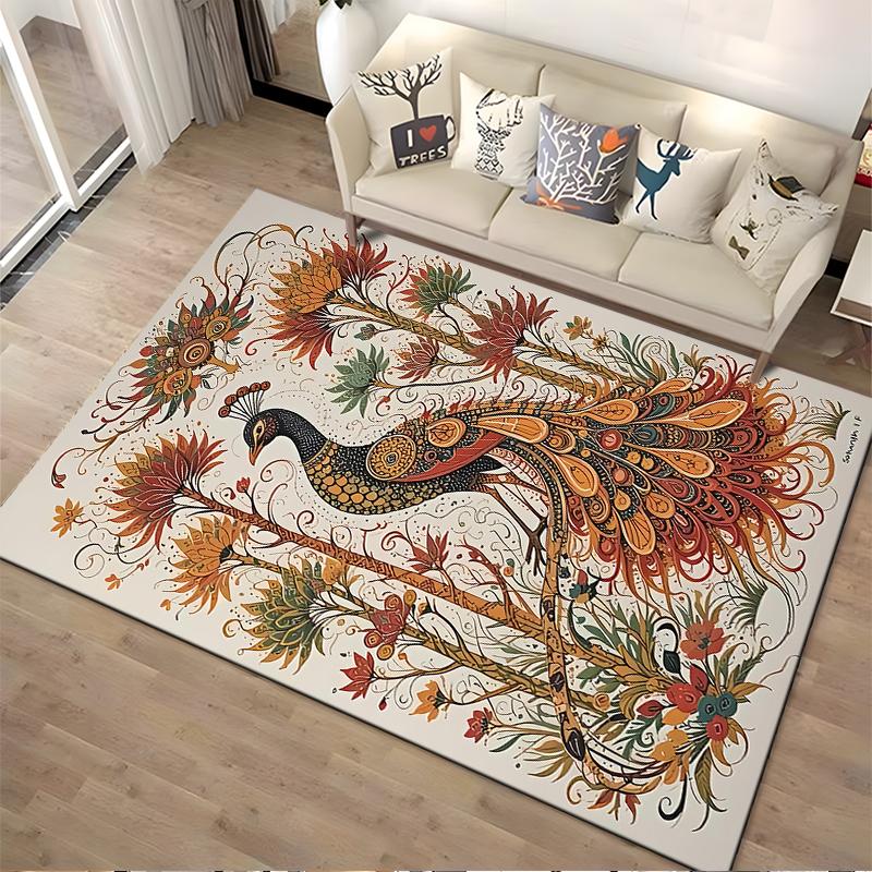 Vintage Peacock Carpet with Bohemian Floral Patterns in Warm Tones Suitable for use as an anti-slip for living room bedroom sofas