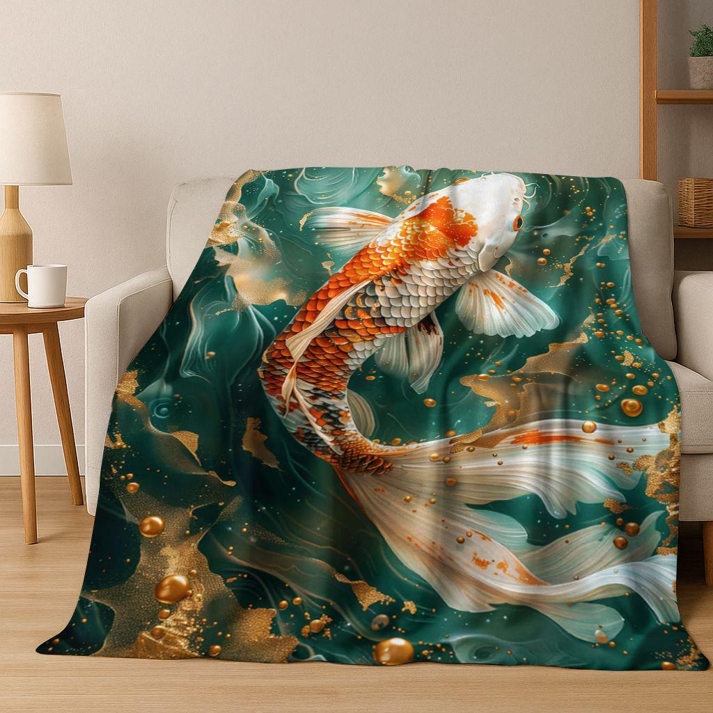 Роскошное Мультяшное Фланелевое Одеяло с Рыбами Кои и Инь-Ян, Уютное Мягкое Плед для Дома, Спальни, Кровати, Дивана, Подарок Ребенку