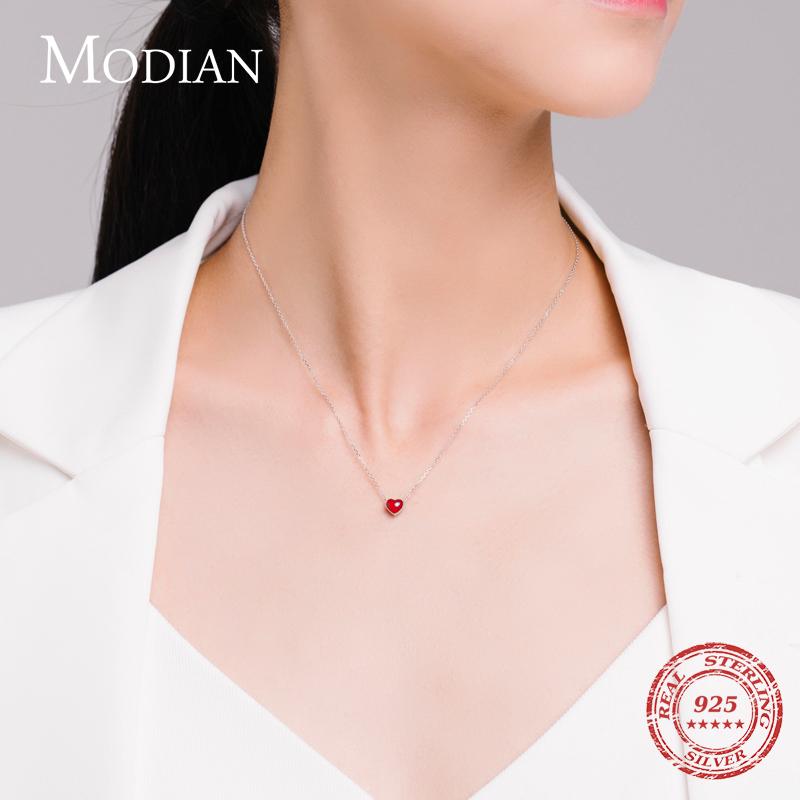 Modian 3 Enamel Hearts Necklace Fashion 925 Silver Charm Red Necklaces Pendant For Women Fine Female Jewelry Gift