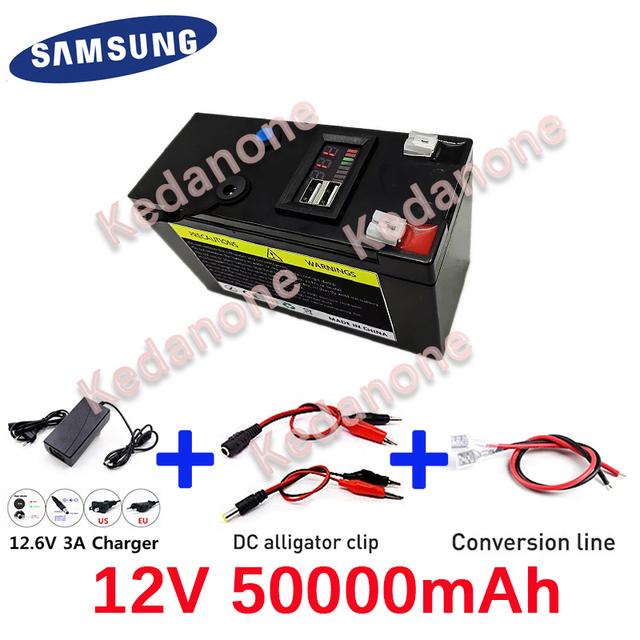 Новый портативный и перезаряжаемый аккумулятор 18650, 12 В, 120 000 мАч, встроенный 5 В, 2,1 а, USB-порт для зарядки дисплея с зарядным устройством + 12,6 В