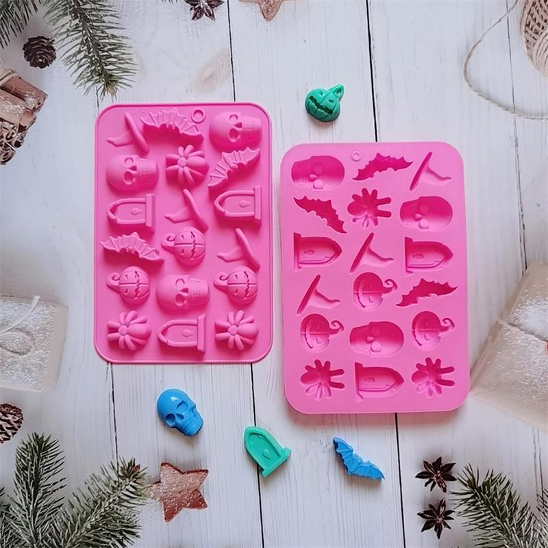 18-гнездная силиконовая форма для Хэллоуина, летучая мышь, тыква, паук, надгробие, помадка, шоколадная смола, форма для выпечки, инструменты для украшения торта