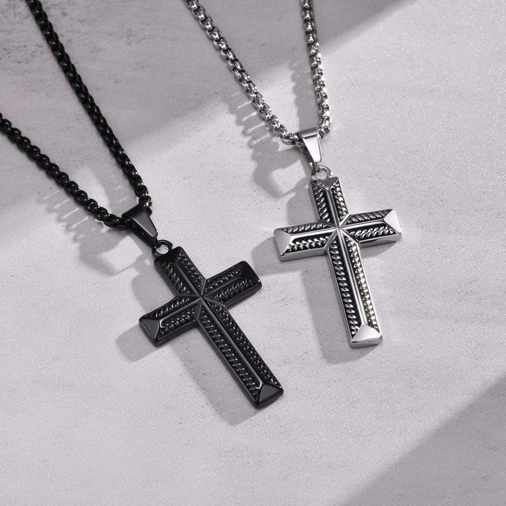 Cool Stylish Cross Necklaces for Men, Waterproof Stainless Steel Prayer Religious Cross Pendant Collar, Christian Jewelry
