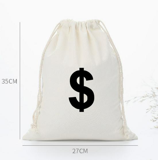Канвасная сумка на завязках с принтом знака доллара - Хлопково-льняная сумка для денег