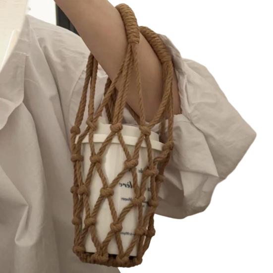 Handwoven Cup Sling Bag Hand Knitted Reusable Coffee Cup Holder Tea Cold Brew Carrier Decorative Water Cup Covers