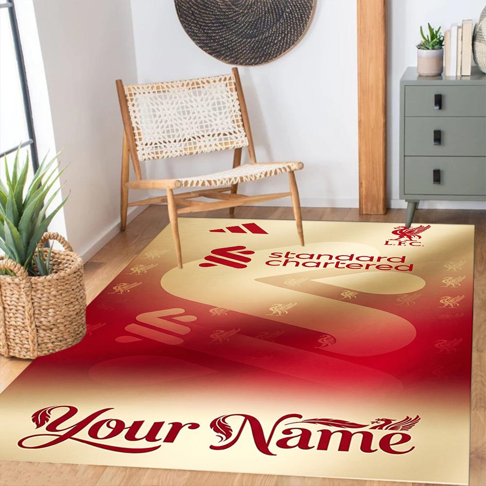 Liverpool Fc Personalized Name Area Rug Suitable For Kitchen Hallway Entryway Dining Room Antislip Rug Anime Office Decor