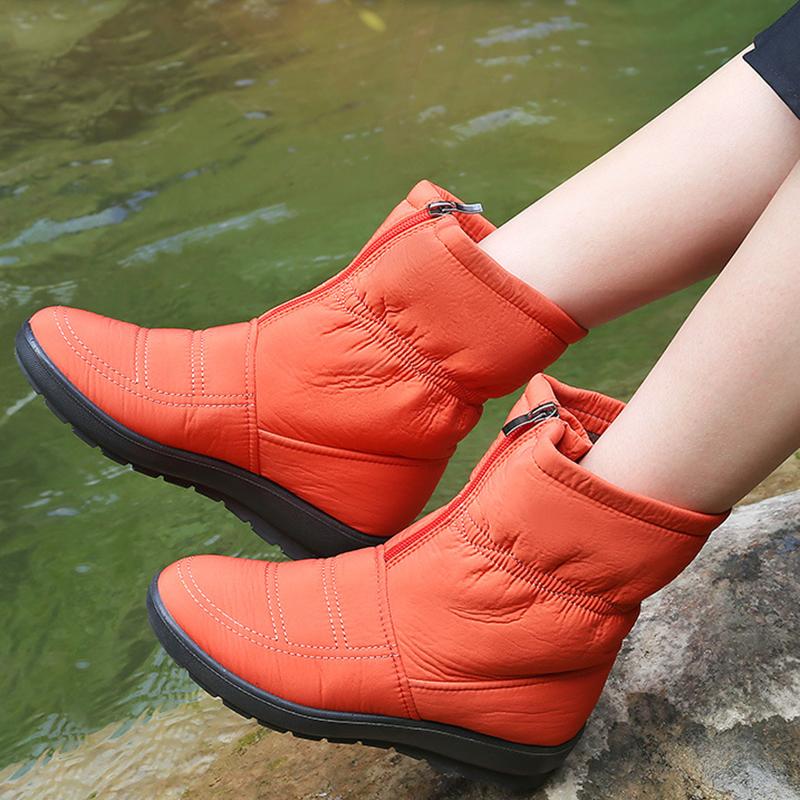 Красочная Модная Зимняя Обувь Женская Обувь для Снега Плоская Нескользящая Водонепроницаемая Женская Обувь до Щиколотки Теплая