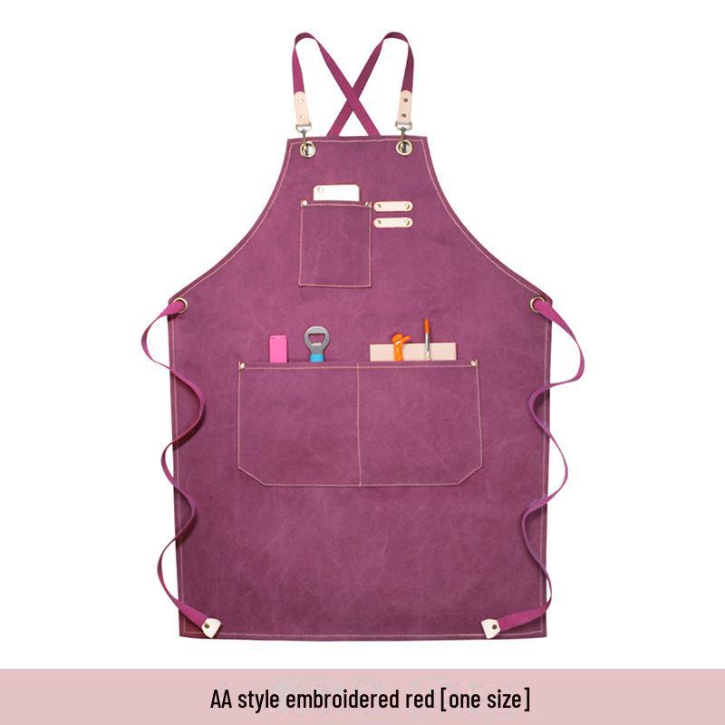 Фартук из холста с цветочным логотипом для молочного чая, выпечки, кухни и парикмахерской - утолщенный, для мужчин и женщин