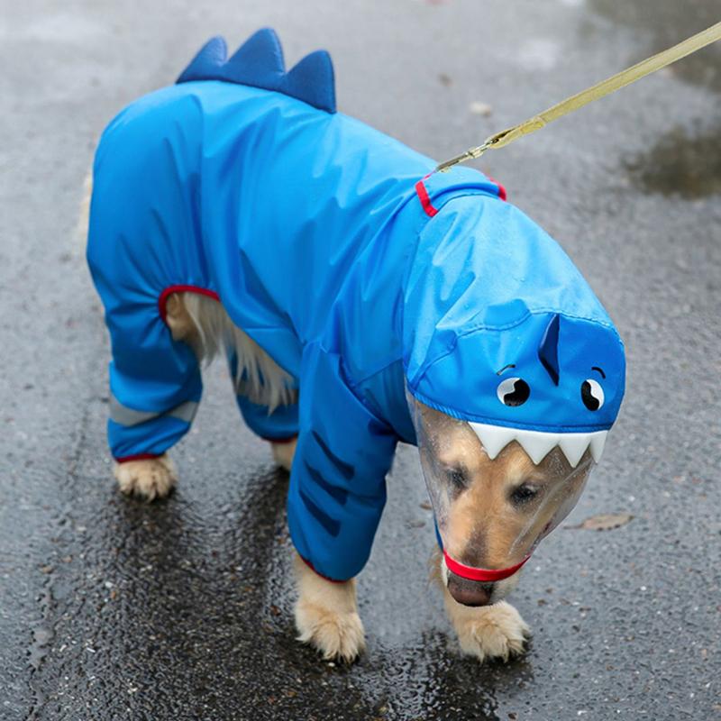 Shark Shape Border Collie Raincoat Big Dog Rain Poncho Husky Outdoor Four Legs Waterproof Clothes