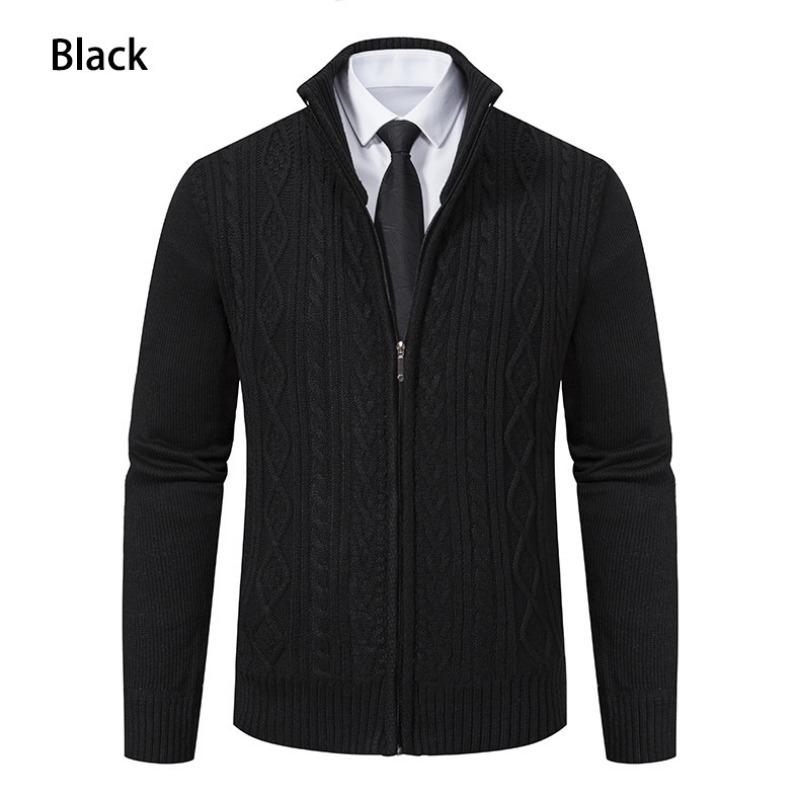Men S Knitted Cardigan Stand Collar Long Sleeve Twist Pattern Sweater Jacket