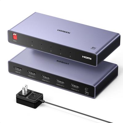 Ugreen Разветвитель HDMI 1 вход 4 выхода Разветвитель HDMI 4 экрана одновременный вывод Совместим с Видео подтверждено с win Включает адаптер питания 5V2A