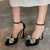 Fashion Ins Style Pearl Butterfly-Knot Women High Heels Sandals Sexy Thick Bottom Pointed Toe Platform Pumps Wedding Banquet Shoes