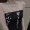 Faux Pearl Lilium Flower Pearl Necklace Multi Layer Stacked Flower Choker  Vacation Look