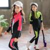Костюмы для девочек, весна и осень, спортивные костюмы-двойки контрастных цветов для детей среднего и большого возраста, повседневная одежда для девочек